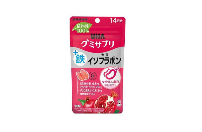 UHA味覚糖 グミサプリ 鉄＋大豆イソフラボン ザクロ味 14日分